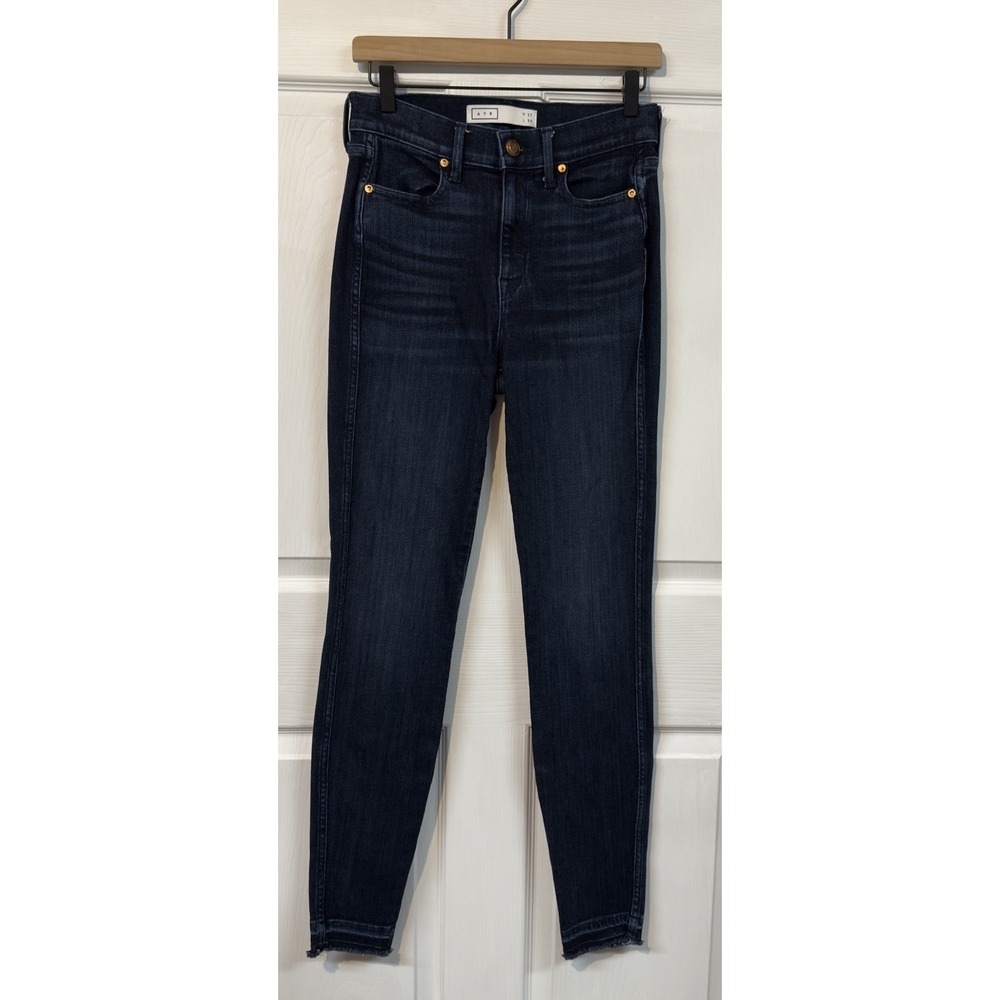 AYR THE RISER Skinny Jeans Raw Hem W 27" x 20"L  Dark Blue High Rise